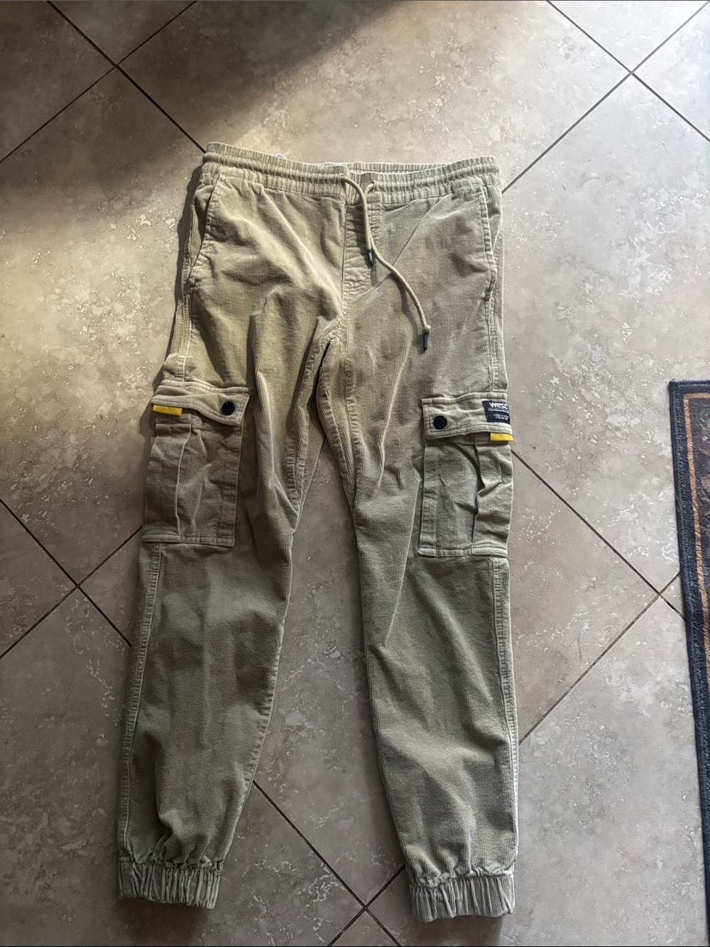 Wesc Unisex Cargo Joggers in khaki corduroy